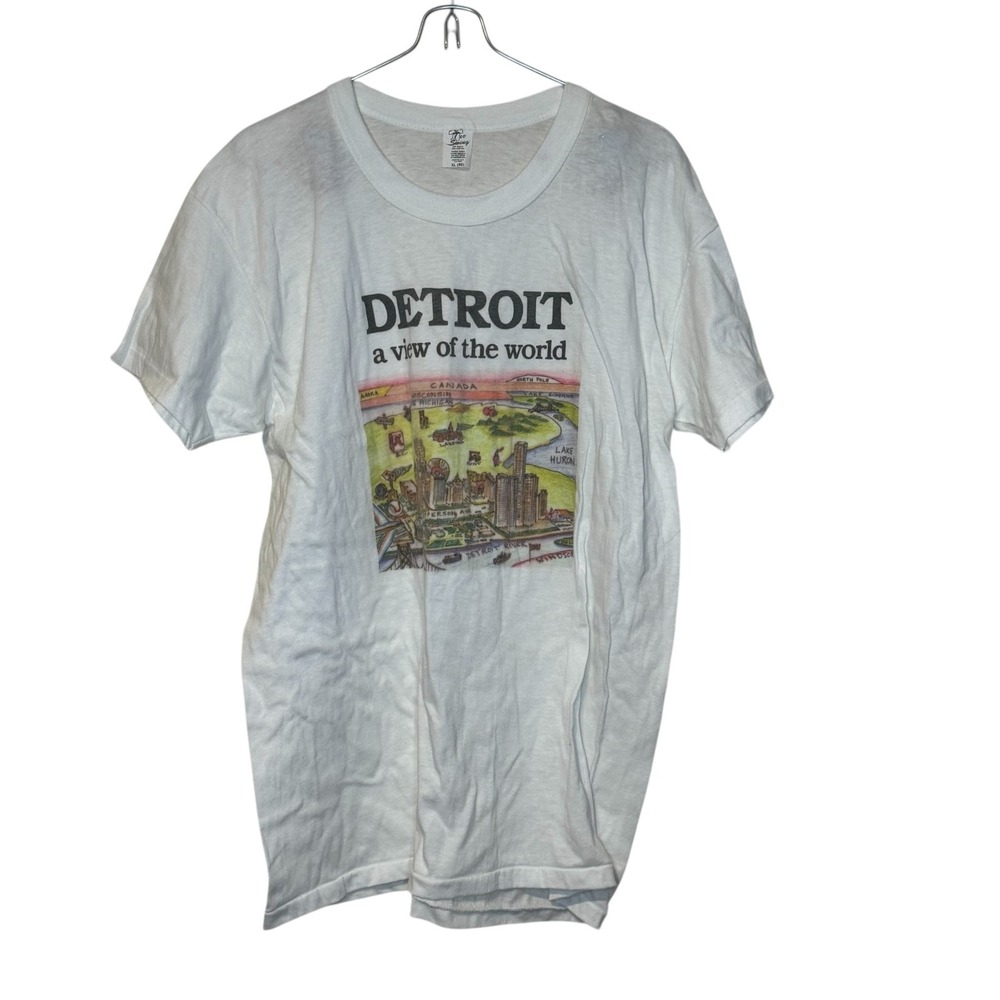 Tea Swing Men's T-Shirt Detroit With Map Single Stitch Crew Neck Short Sleeve XL